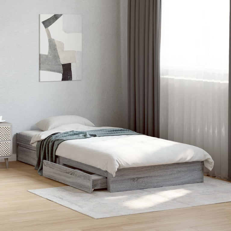 Bedframe met lades bewerkt hout grijs sonoma eiken 100x200 cm