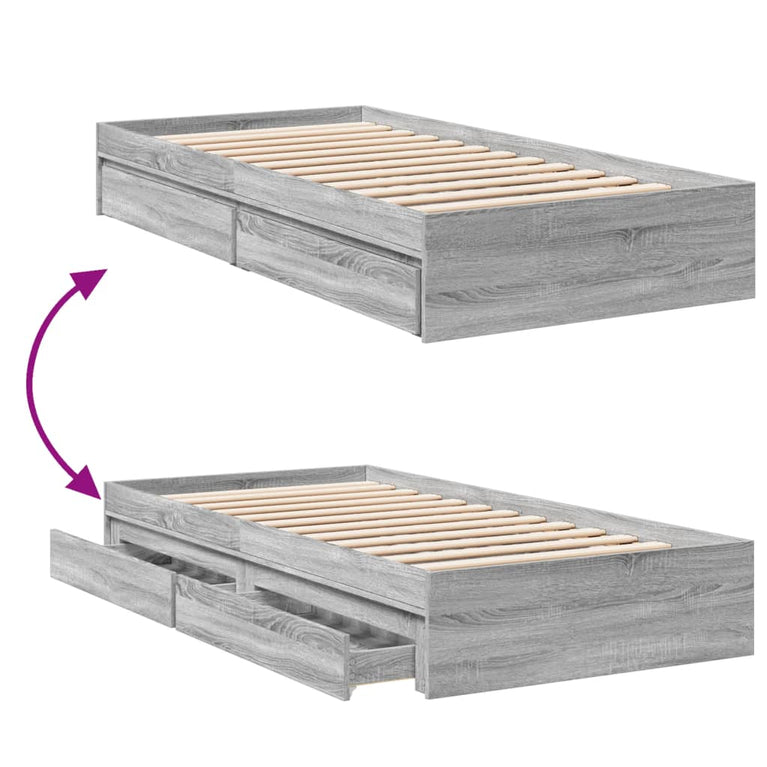 Bedframe met lades bewerkt hout grijs sonoma eiken 100x200 cm