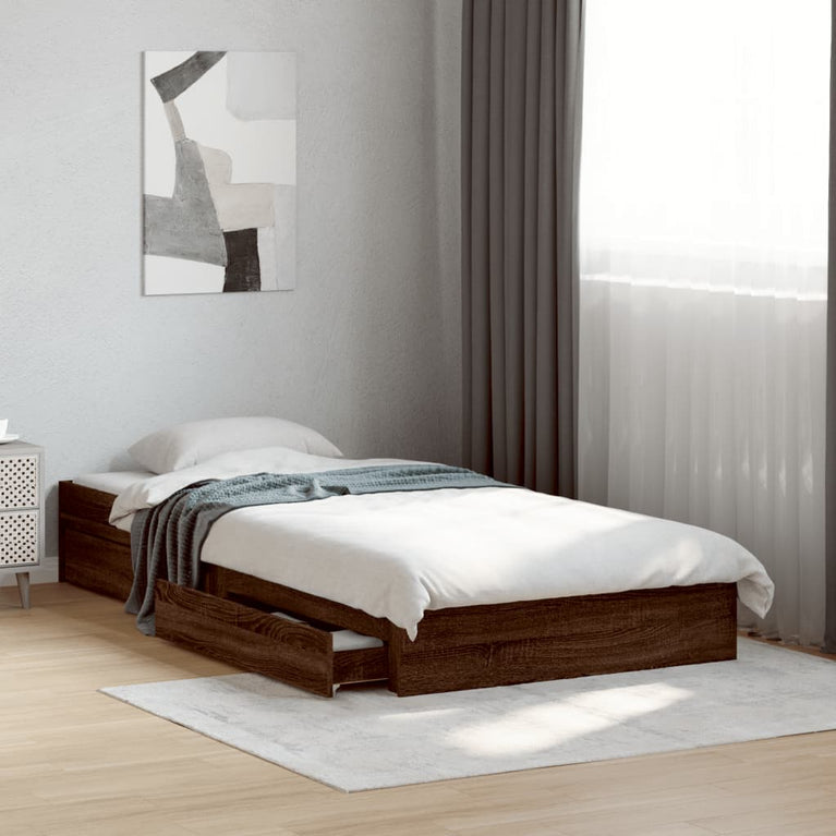 Bedframe met lades bewerkt hout bruin eikenkleurig 100x200 cm