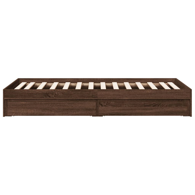 Bedframe met lades bewerkt hout bruin eikenkleurig 100x200 cm