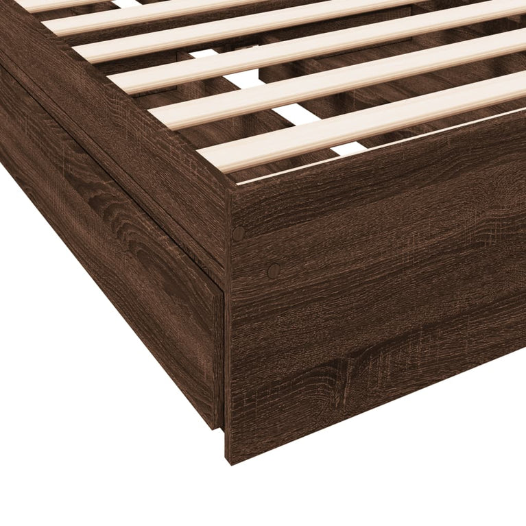 Bedframe met lades bewerkt hout bruin eikenkleurig 100x200 cm