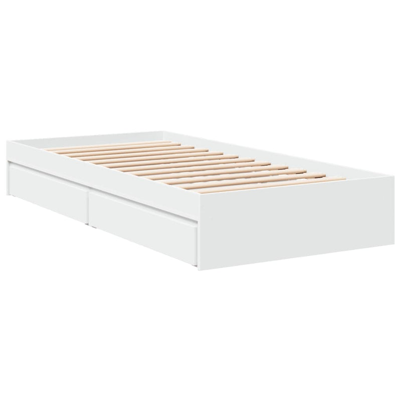 Bedframe met lades bewerkt hout wit 90x200 cm
