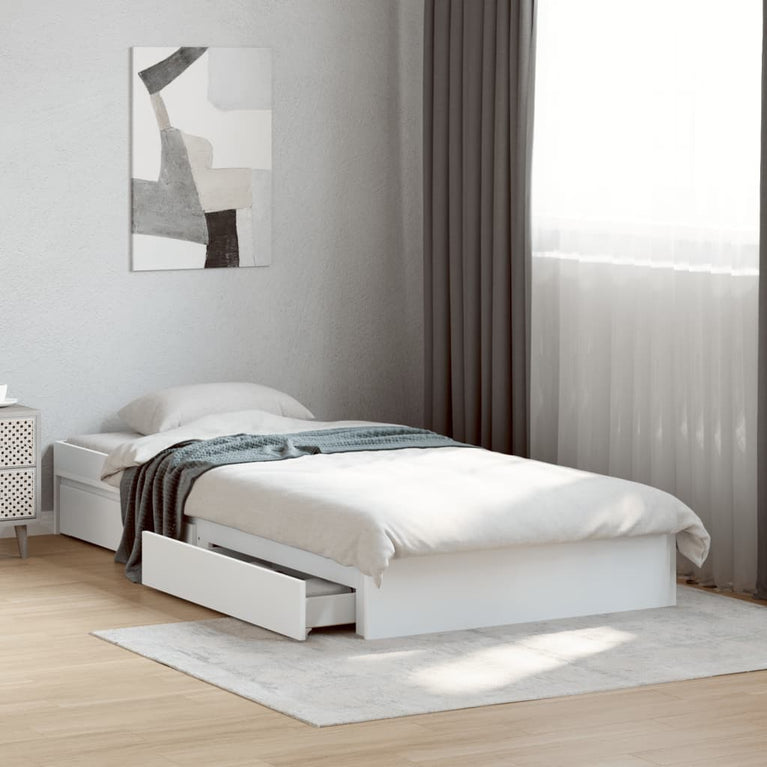 Bedframe met lades bewerkt hout wit 90x200 cm