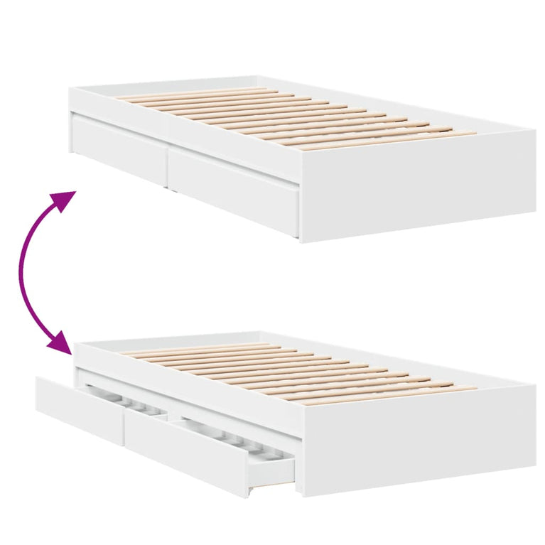 Bedframe met lades bewerkt hout wit 90x200 cm
