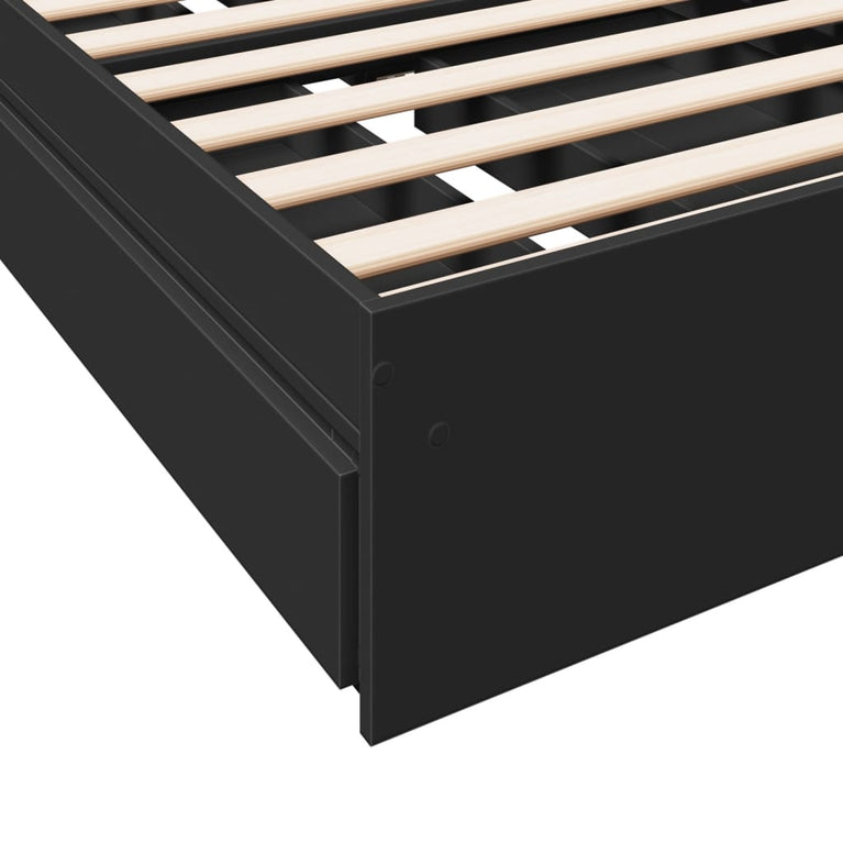 Bedframe met lades bewerkt hout zwart 90x200 cm
