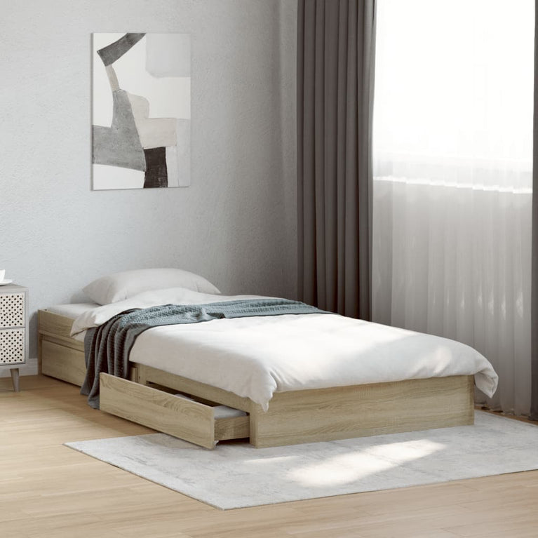 Bedframe met lades bewerkt hout sonoma eikenkleurig 90x200 cm