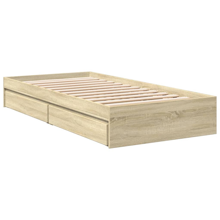Bedframe met lades bewerkt hout sonoma eikenkleurig 90x200 cm