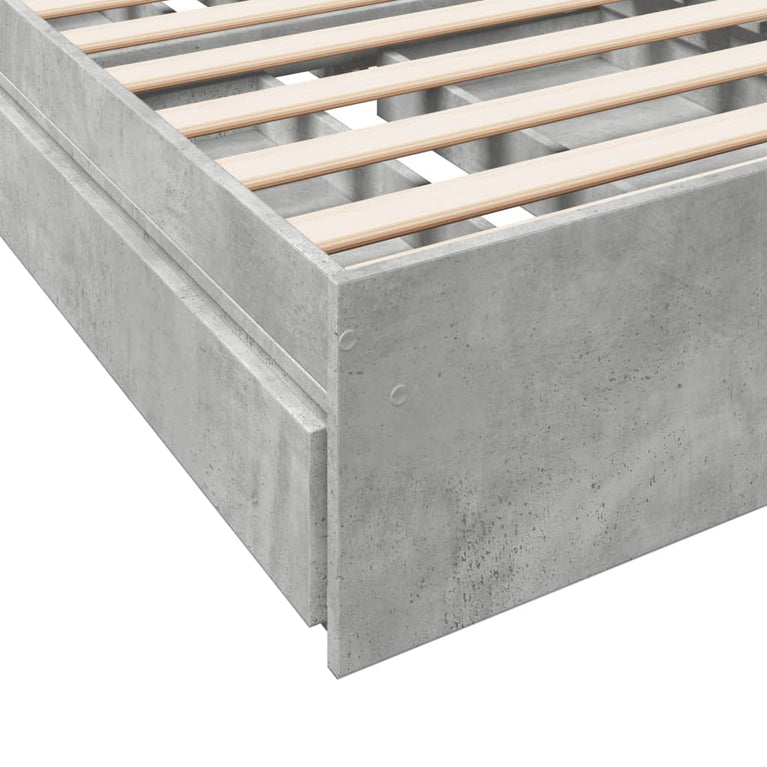Bedframe met lades bewerkt hout betongrijs 90x200 cm