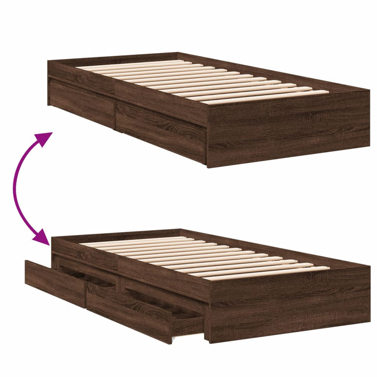 Bedframe met lades bewerkt hout bruin eikenkleurig 90x200 cm