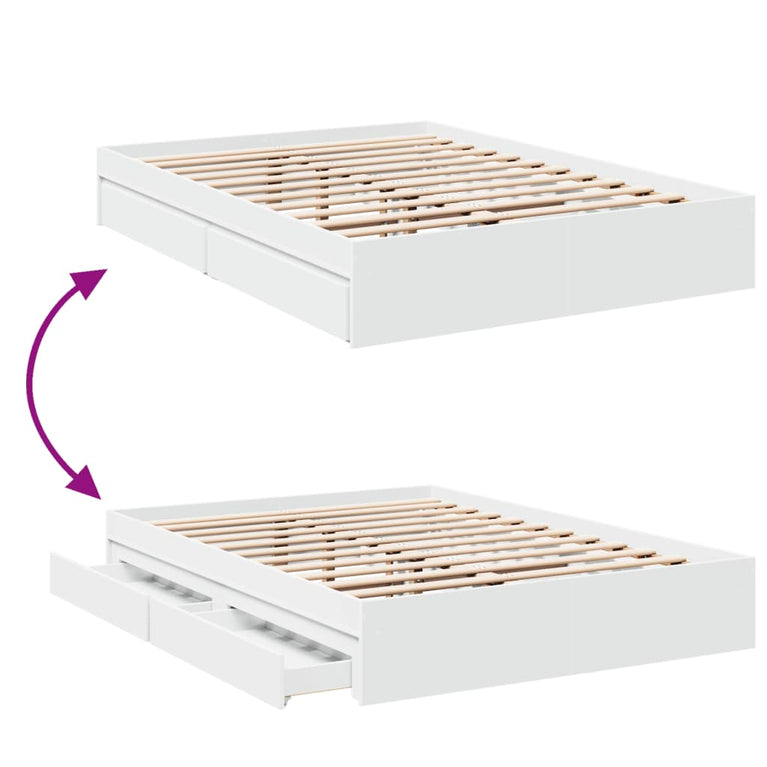 Bedframe met lades bewerkt hout wit 140x190 cm