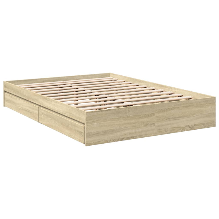 Bedframe met lades bewerkt hout sonoma eikenkleurig 140x190 cm