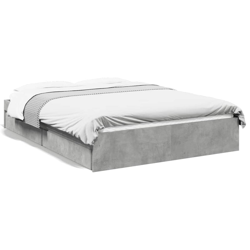 Bedframe met lades bewerkt hout betongrijs 140x190 cm