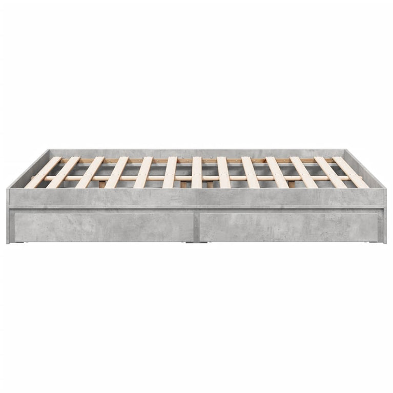 Bedframe met lades bewerkt hout betongrijs 135x190 cm
