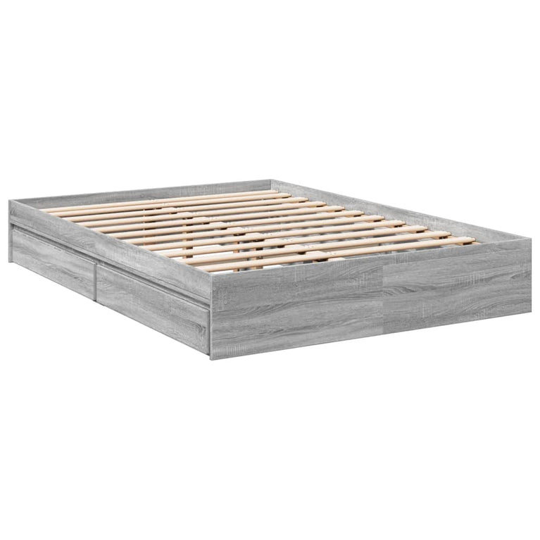 Bedframe met lades bewerkt hout grijs sonoma eiken 135x190 cm
