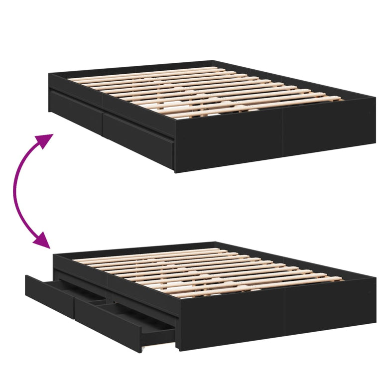 Bedframe met lades bewerkt hout bruin eikenkleurig 120x190 cm