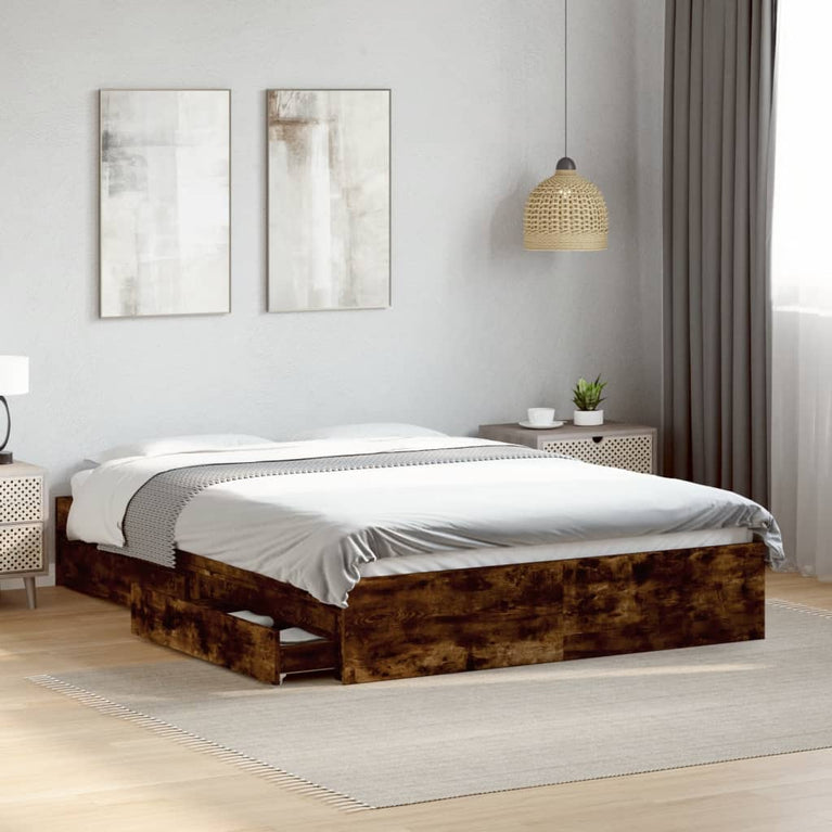 Bedframe met lades bewerkt hout gerookt eikenkleurig 120x190 cm