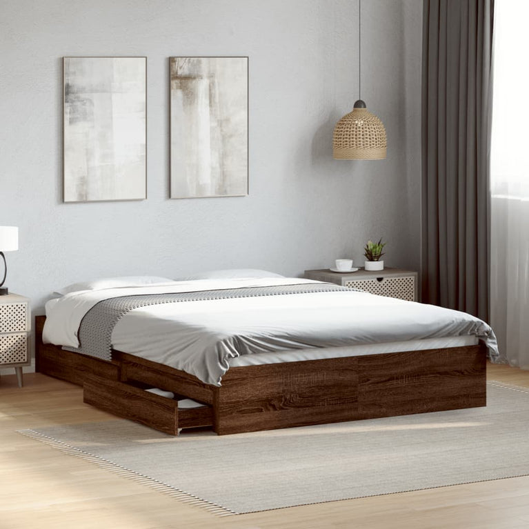 Bedframe met lades bewerkt hout bruin eikenkleurig 120x190 cm