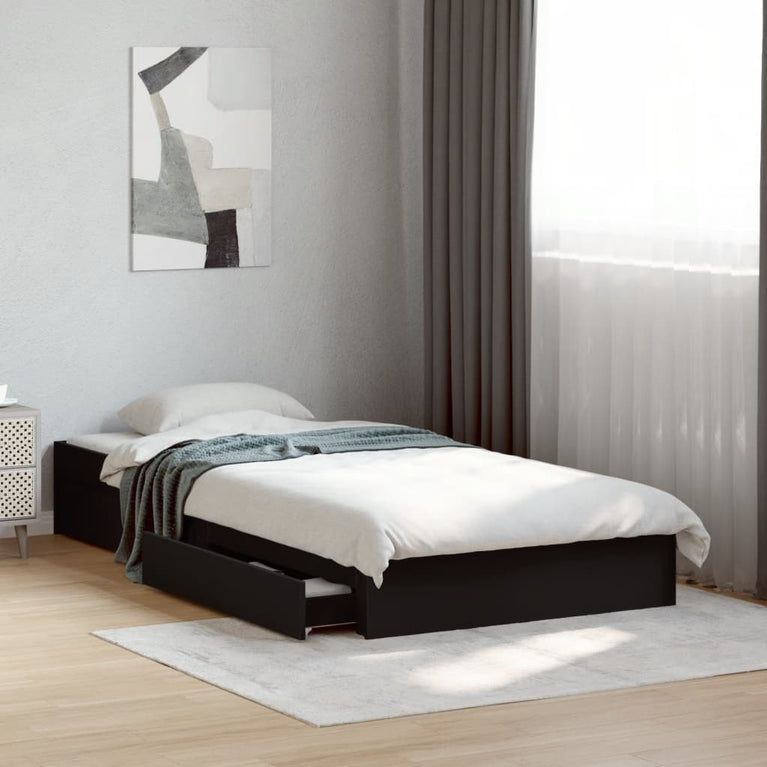 Bedframe met lades bewerkt hout zwart 90x190 cm