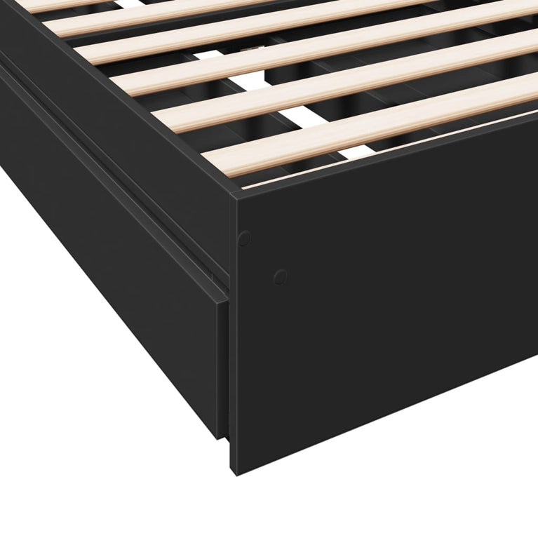 Bedframe met lades bewerkt hout zwart 90x190 cm
