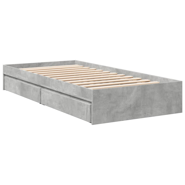 Bedframe met lades bewerkt hout betongrijs 90x190 cm