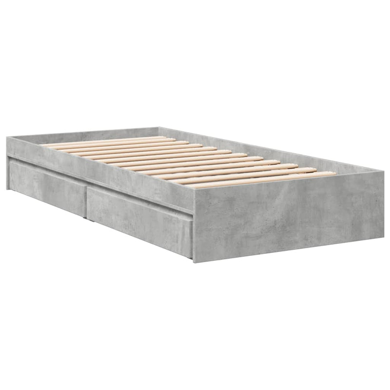 Bedframe met lades bewerkt hout betongrijs 90x190 cm