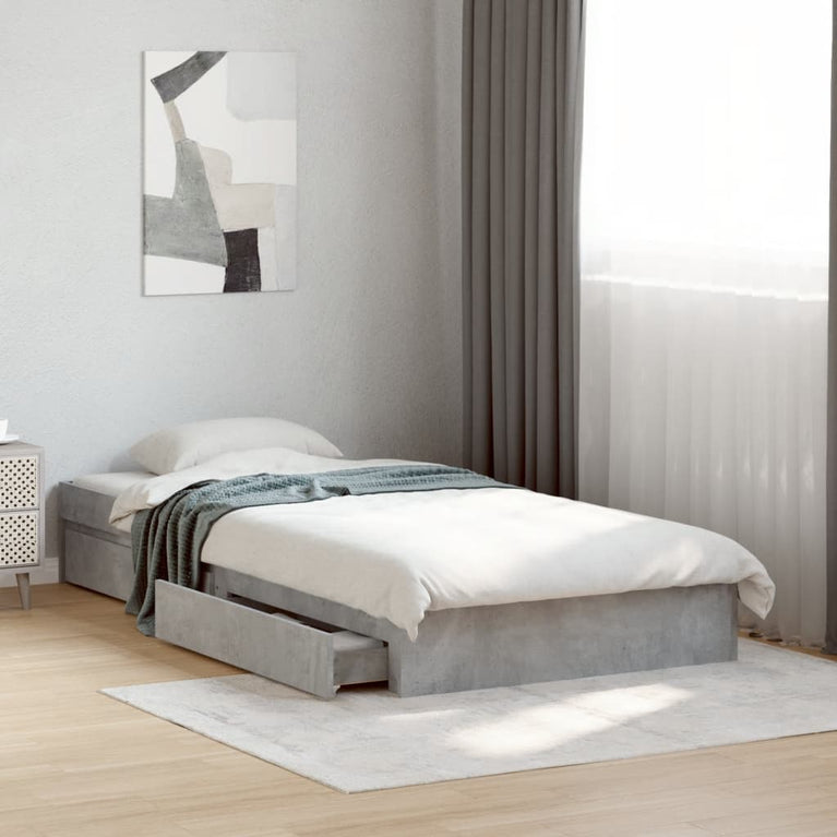 Bedframe met lades bewerkt hout betongrijs 90x190 cm