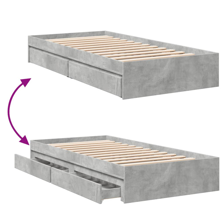 Bedframe met lades bewerkt hout betongrijs 90x190 cm