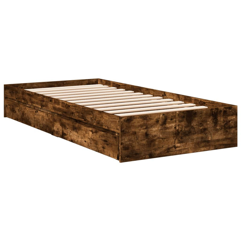 Bedframe met lades bewerkt hout gerookt eikenkleurig 90x190 cm