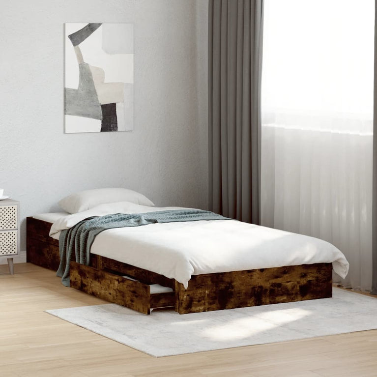 Bedframe met lades bewerkt hout gerookt eikenkleurig 90x190 cm