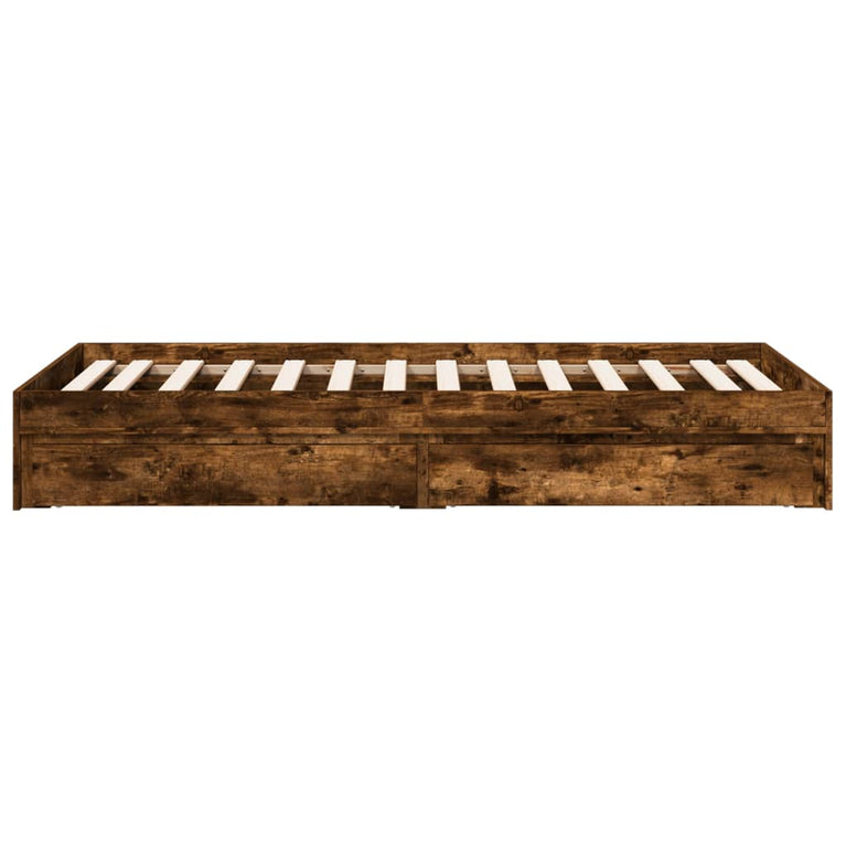 Bedframe met lades bewerkt hout gerookt eikenkleurig 90x190 cm