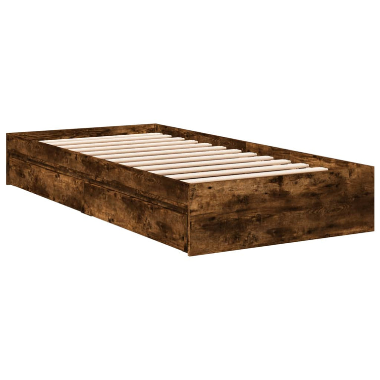 Bedframe met lades bewerkt hout gerookt eikenkleurig 90x190 cm