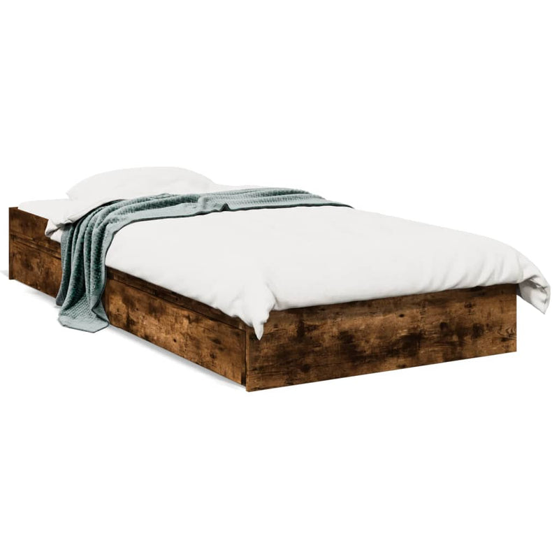 Bedframe met lades bewerkt hout gerookt eikenkleurig 90x190 cm