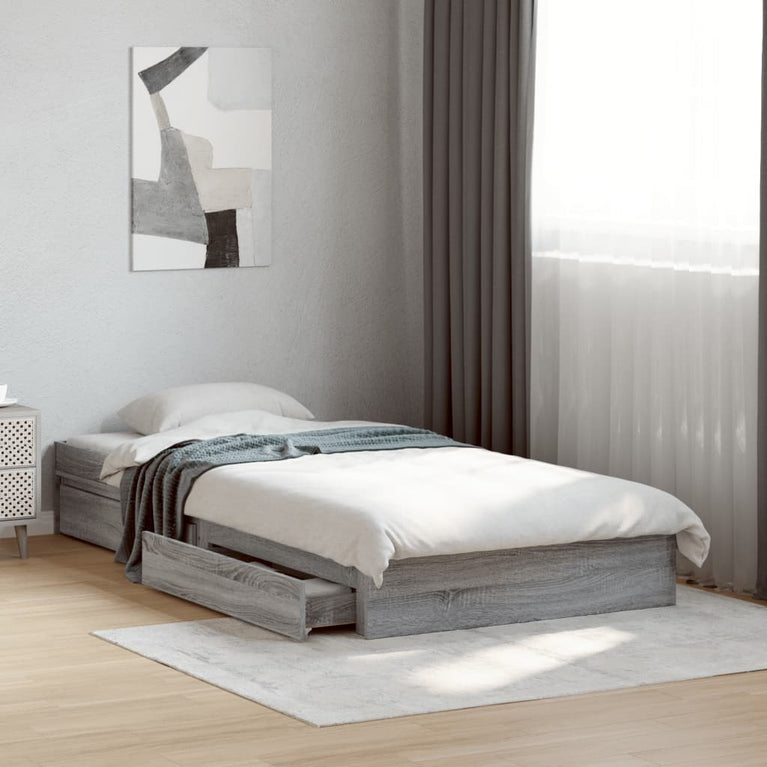Bedframe met lades bewerkt hout grijs sonoma eiken 90x190 cm