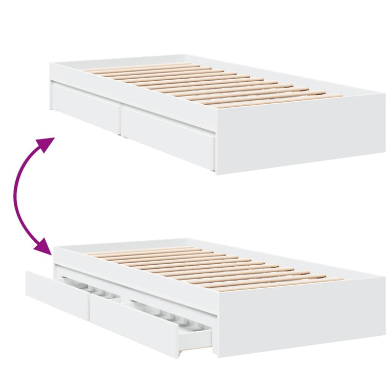 Bedframe met lades bewerkt hout wit 75x190 cm