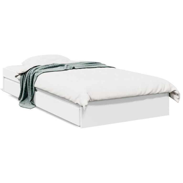 Bedframe met lades bewerkt hout wit 75x190 cm