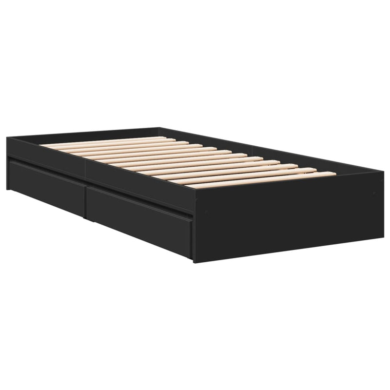 Bedframe met lades bewerkt hout zwart 75x190 cm