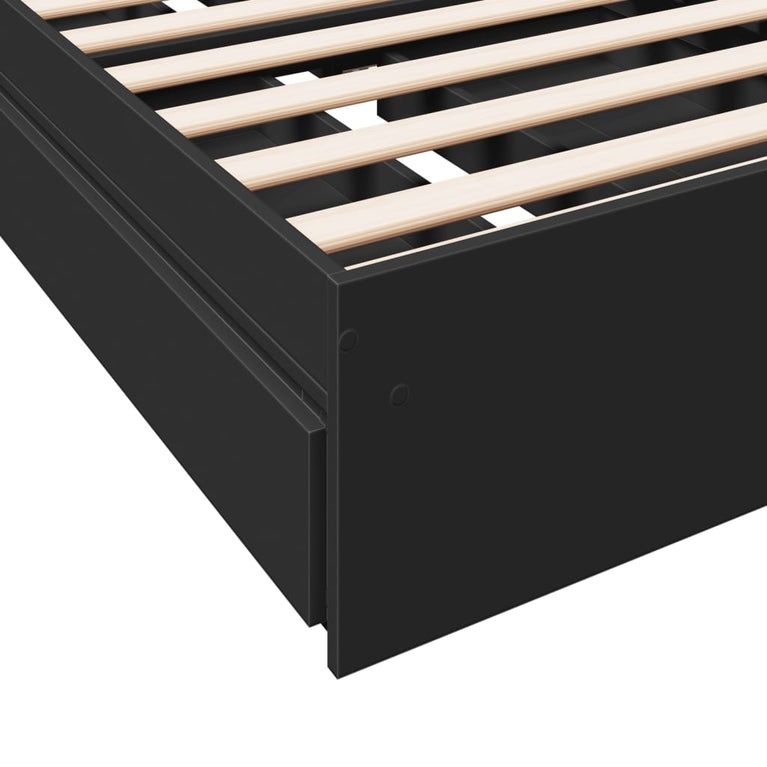 Bedframe met lades bewerkt hout zwart 75x190 cm