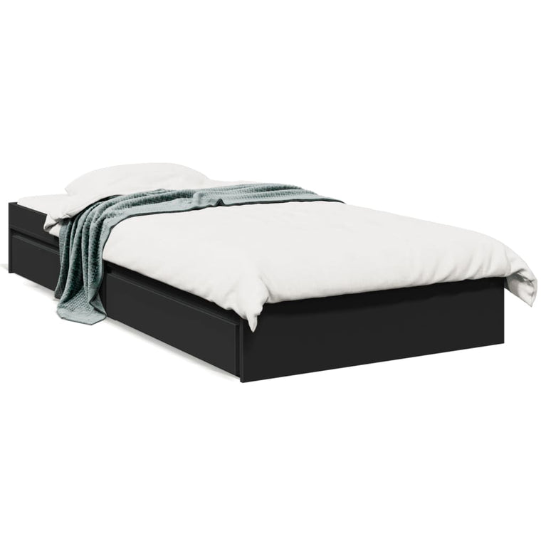 Bedframe met lades bewerkt hout zwart 75x190 cm