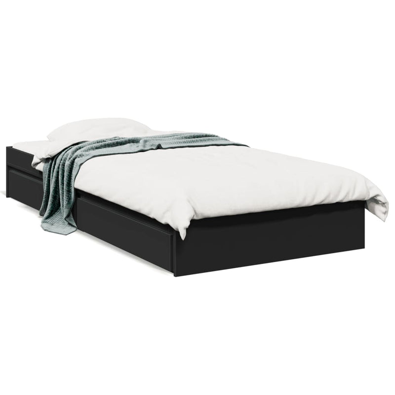 Bedframe met lades bewerkt hout zwart 75x190 cm