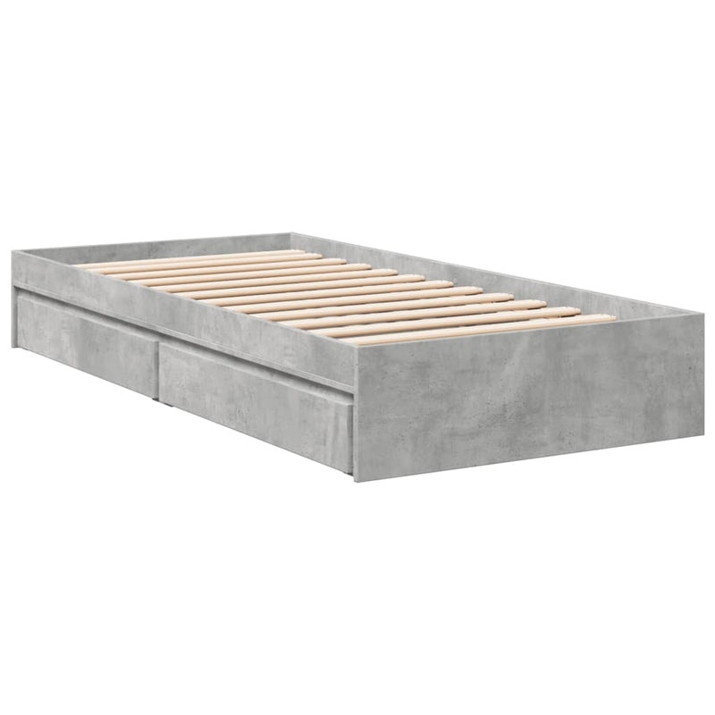 Bedframe met lades bewerkt hout betongrijs 75x190 cm
