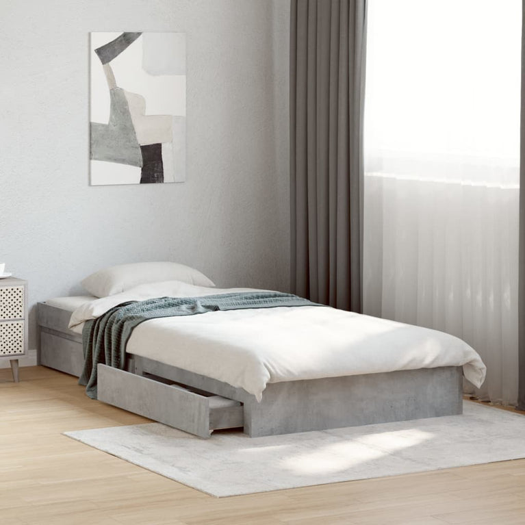 Bedframe met lades bewerkt hout betongrijs 75x190 cm