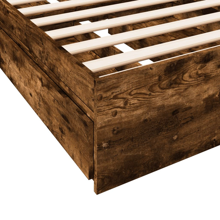 Bedframe met lades bewerkt hout gerookt eikenkleurig 75x190 cm