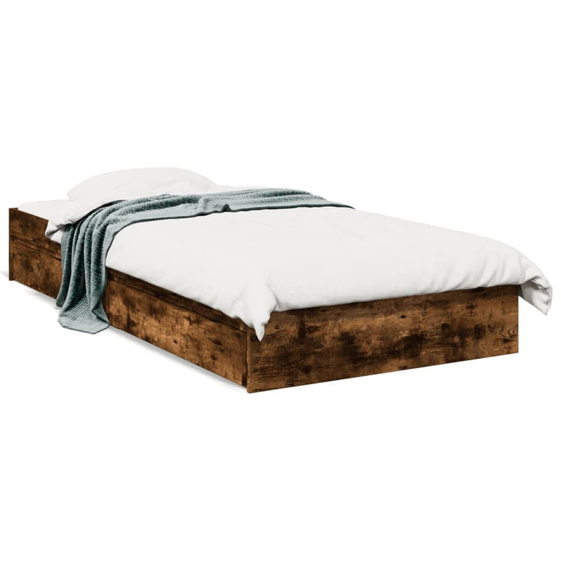 Bedframe met lades bewerkt hout gerookt eikenkleurig 75x190 cm