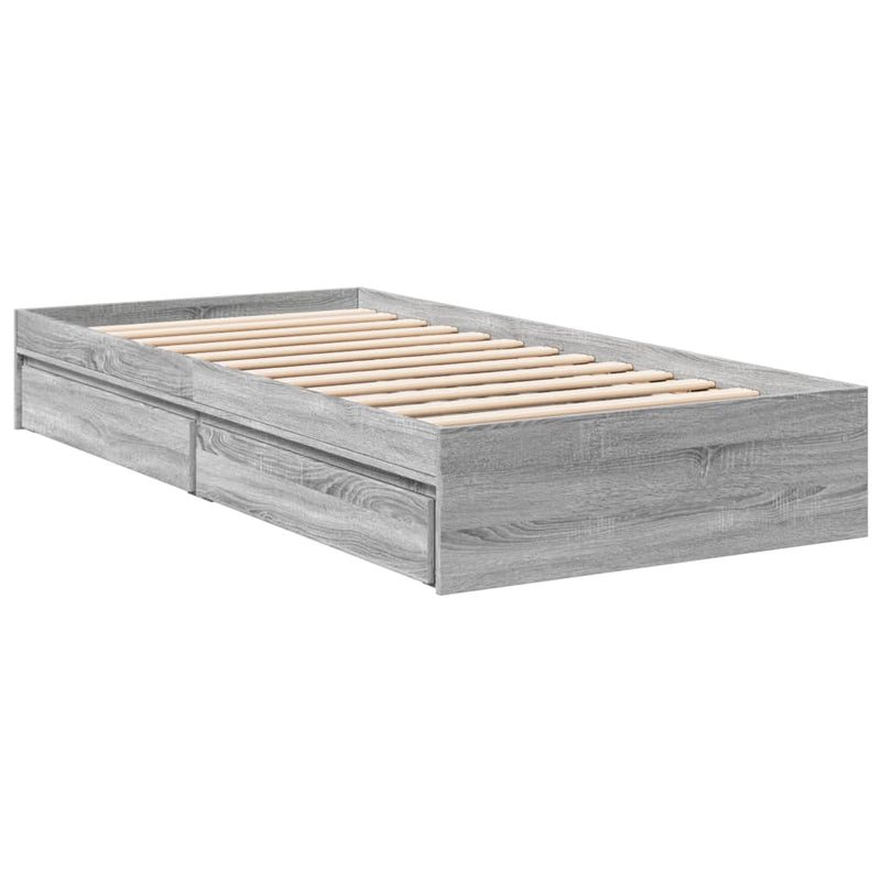 Bedframe met lades bewerkt hout grijs sonoma eiken 75x190 cm