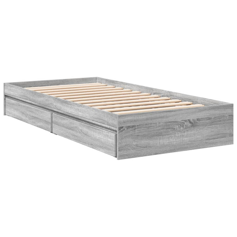 Bedframe met lades bewerkt hout grijs sonoma eiken 75x190 cm