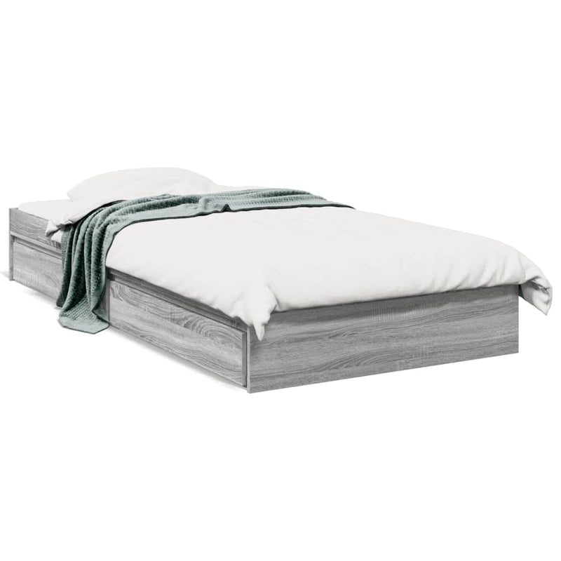 Bedframe met lades bewerkt hout grijs sonoma eiken 75x190 cm