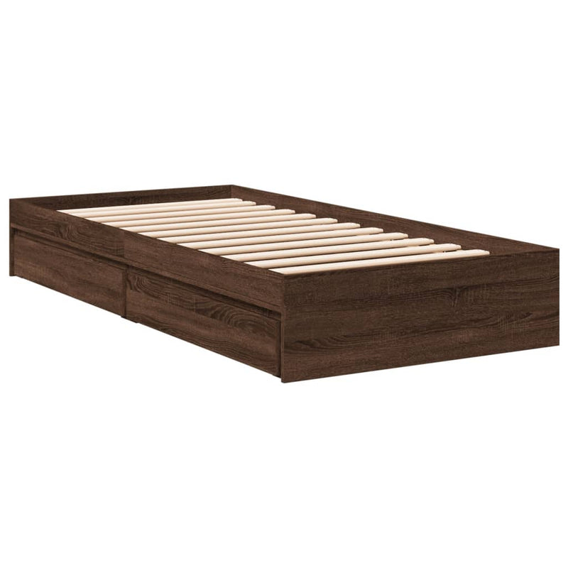 Bedframe met lades bewerkt hout bruin eikenkleurig 75x190 cm