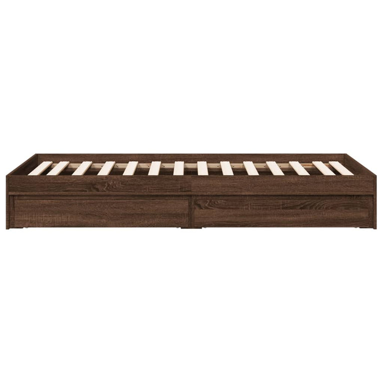 Bedframe met lades bewerkt hout bruin eikenkleurig 75x190 cm