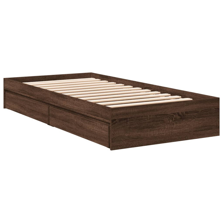 Bedframe met lades bewerkt hout bruin eikenkleurig 75x190 cm