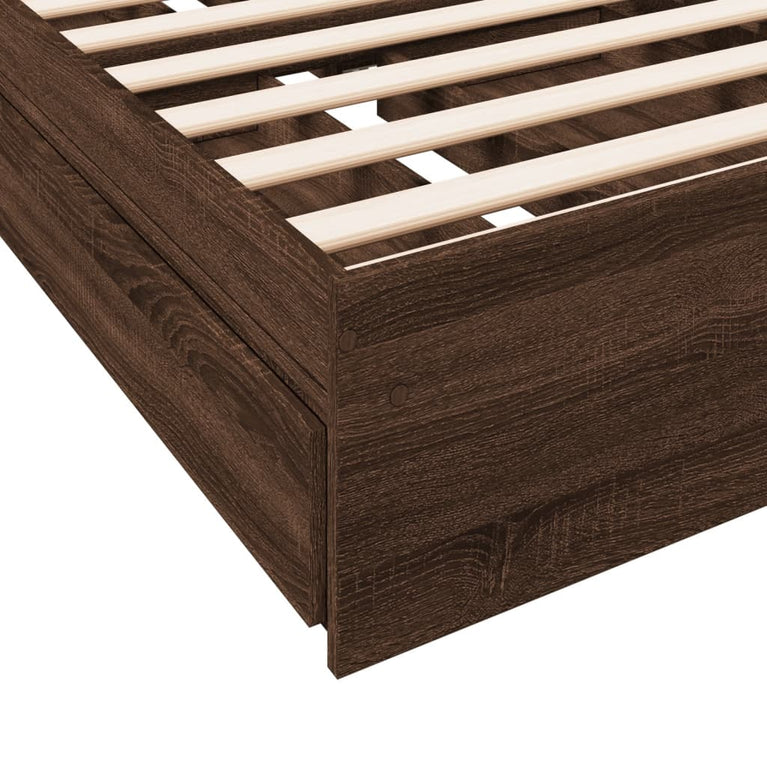 Bedframe met lades bewerkt hout bruin eikenkleurig 75x190 cm
